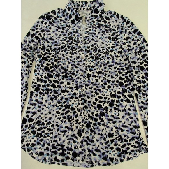 Cache Button Front Blouse Womens M Leopard Print Stretch Y2K Indie Office Casual - Picture 12 of 14